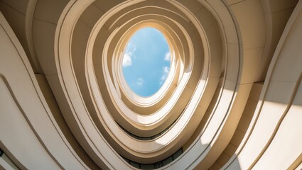Contemporary building facade showcasing curve patterns and architectural shading in daylight