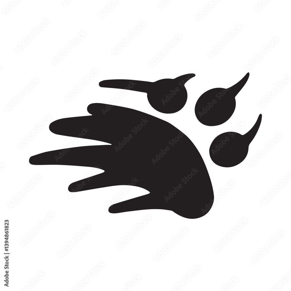 Fototapete A logo with a stylized wolf paw print with motion lines trailing behind it. The paw print is bold and simple, with clean lines.