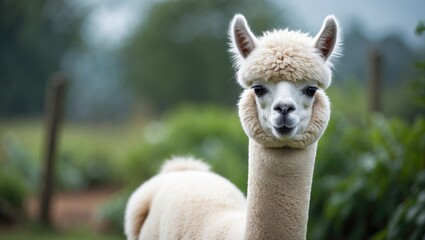 Adorable fluffy alpaca. Camelid.