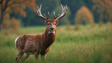 Naklejka premium Autumn close-up of a red deer stag.