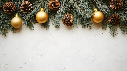 Festive Christmas Border Gold Balls Pine Cones