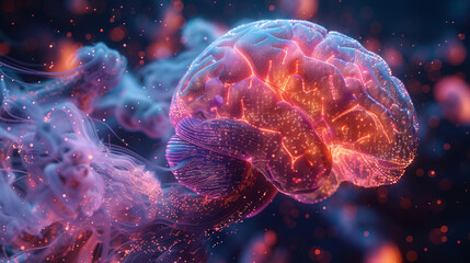 Fototapeta premium Human Brain Anatomy Profile 3D Illustration with Basal Ganglia and Nervous System Details