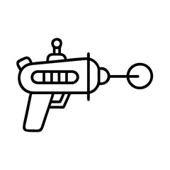 Retro ray gun blaster weapon drawing vector illustration in black and white line art style design concept