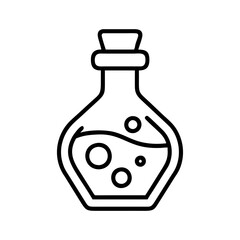 Potion bottle vector icon outline drawing for alchemy magic or chemistry liquid illustration design