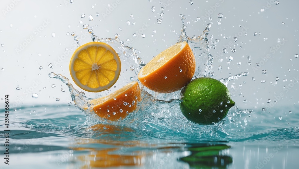 Poster isolated background with splashing citrus fruit