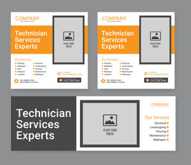 Electrician abstract banner template, electrical service job advertisement, wireman rectangle size ad, electricity plug flyer leaflet concept