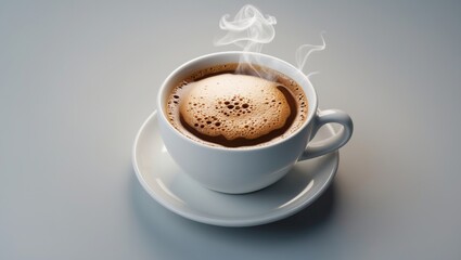 Obraz premium Espresso coffee cup on a grey and white background from above