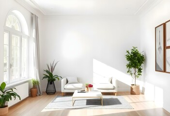 Fototapeta premium Blank White Wall in a Beautiful Modern Home Interior