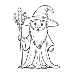 A vector illustration of a friendly young magician with a wizard's hat. He is wearing a robe and has a long white beard.