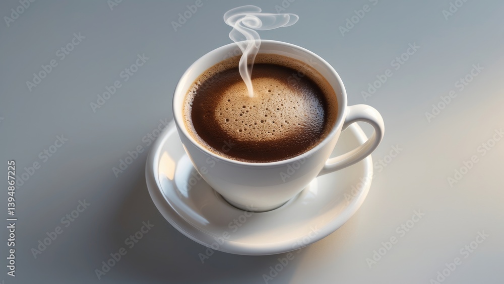 Poster cup of espresso on a light grey background seen from above