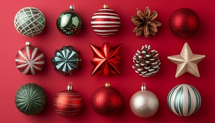 Christmas Ornaments Red Background