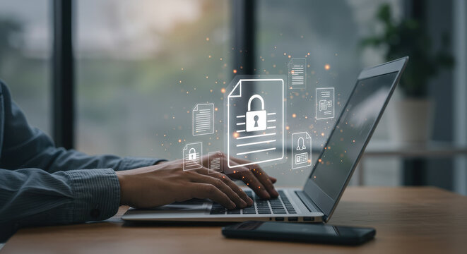 Secure Documents: Laptop Security & Data Protection | Cybersecurity, Encryption, and Privacy Solutions for Digital Safety Online - Powered by Adobe