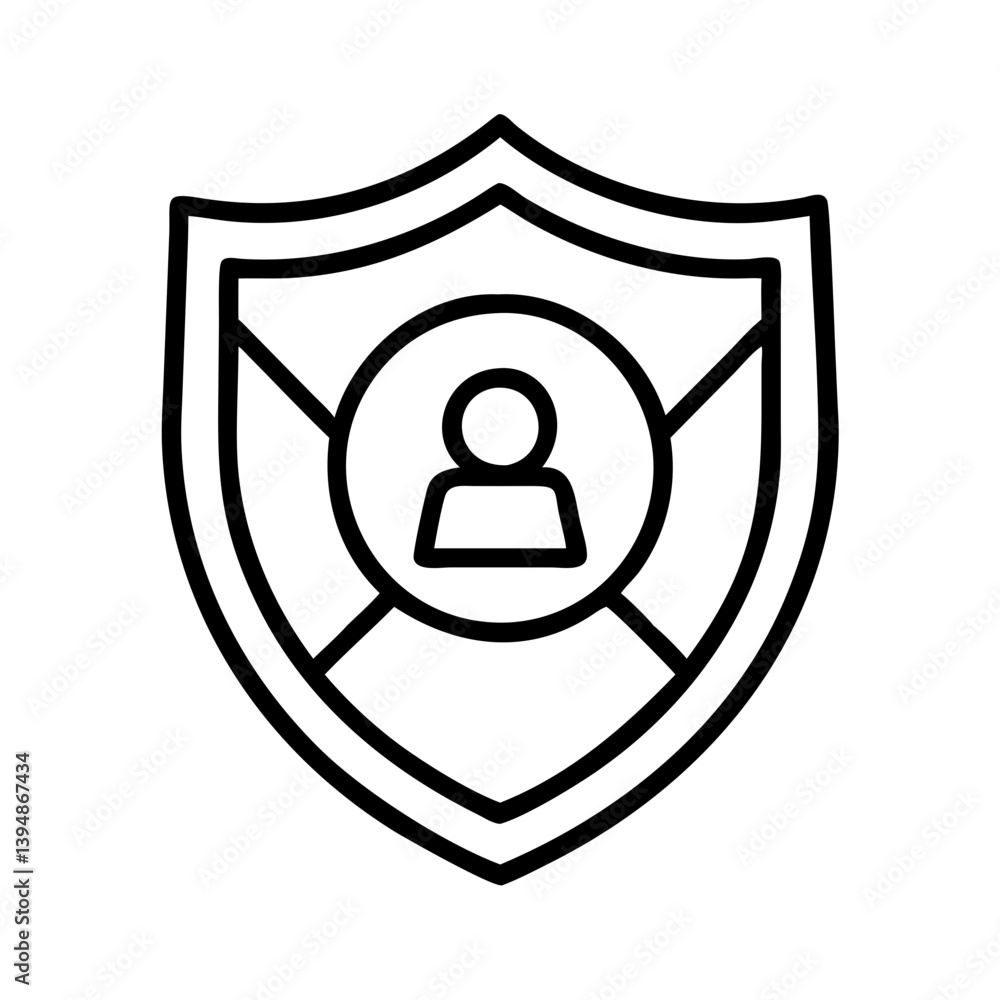 Poster user profile security shield icon for data protection and privacy access control and cyber safety sy