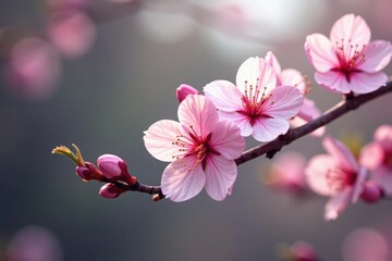 Fototapeta premium Delicate pink sakura blossoms, intricate branch pattern, pastel, branch