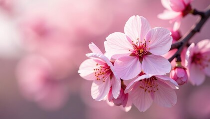 Fototapeta premium Delicate pink sakura blossoms, soft petals, full bloom , nature, nature pattern