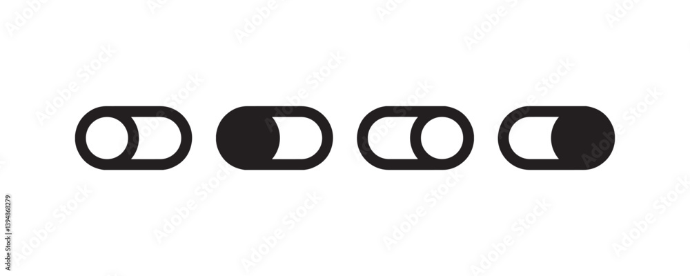Poster toggle switch icons black and outline set vector