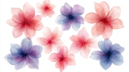 Watercolor flowers set, collection of vibrant blooms for artistic design and decoration