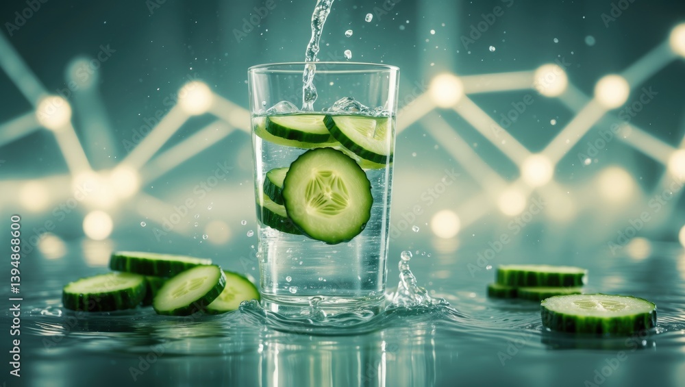 Poster refreshing cucumber-infused water. hydrating drink with fresh cucumber. healthy mineral-rich water f