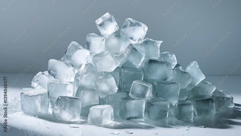 Poster isolated background featuring a heap of crushed natural ice cubes