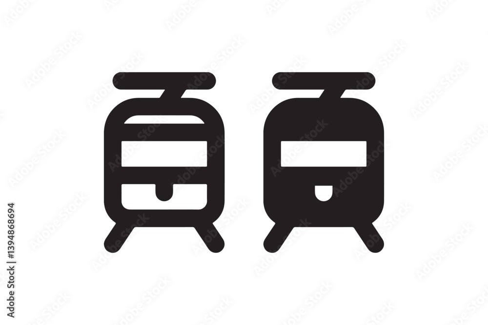 Poster tram icons in outline and solid style vector