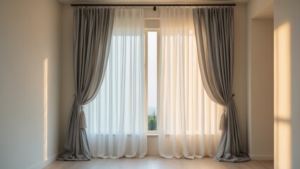 Living room interior decoration with window curtains