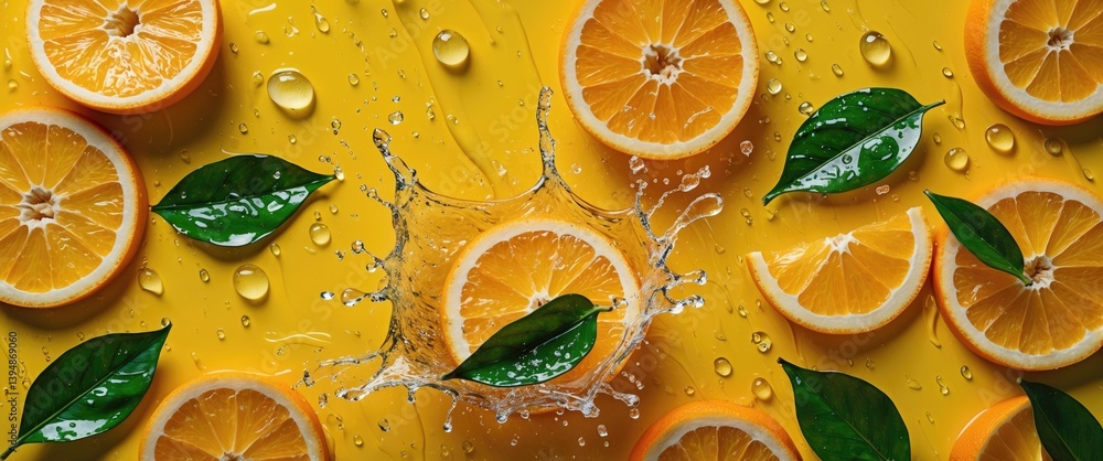 Aufkleber innovative design featuring fresh sliced fruit with water splashing in the backdrop.