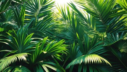 Obraz premium Zoomed-in image of green palm leaf texture, tropical vegetation