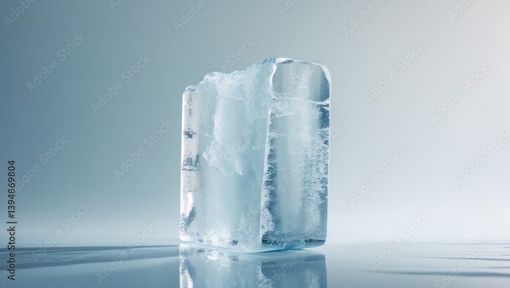 Poster Transparent ice block on reflective surface. Clipping path included.
