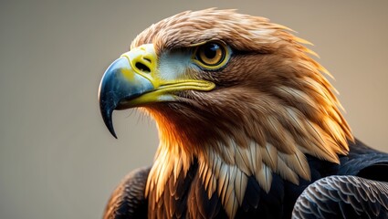 Naklejka premium Portrait of a bird of prey: close-up of a golden eagle's head.