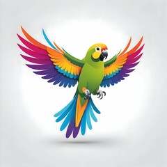 A vibrant colorful parrot spreading its wings in full flight