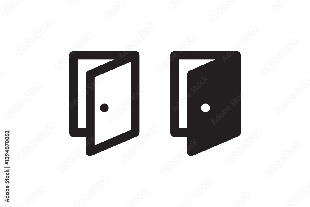 Poster open door icons in outline and solid style vector