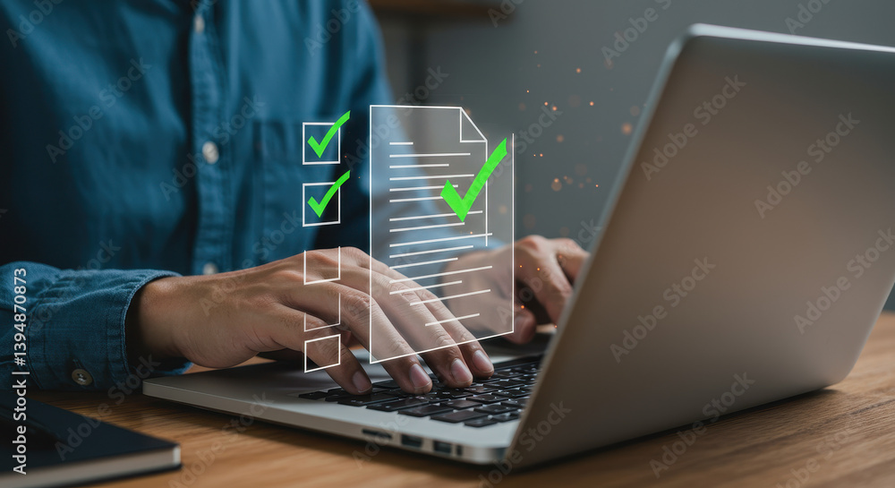 Poster digital checklist: streamlining tasks & boosting productivity with online to-do lists on laptop