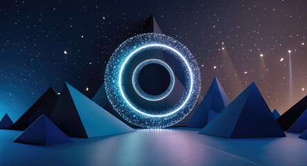 Abstract wave form on a low-polygon triangular backdrop for design related to cyberspace, big data, network security, and data transmission.