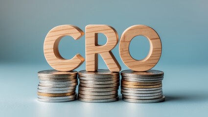 CRO conversion rate optimization icon. Conceptual words arranged on wooden blocks with a white background. Business theme.