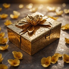 golden gift box with golden ribbon