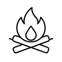Campfire outline vector graphic for camping fire pit bonfire and outdoor adventure designs, simple flame icon design