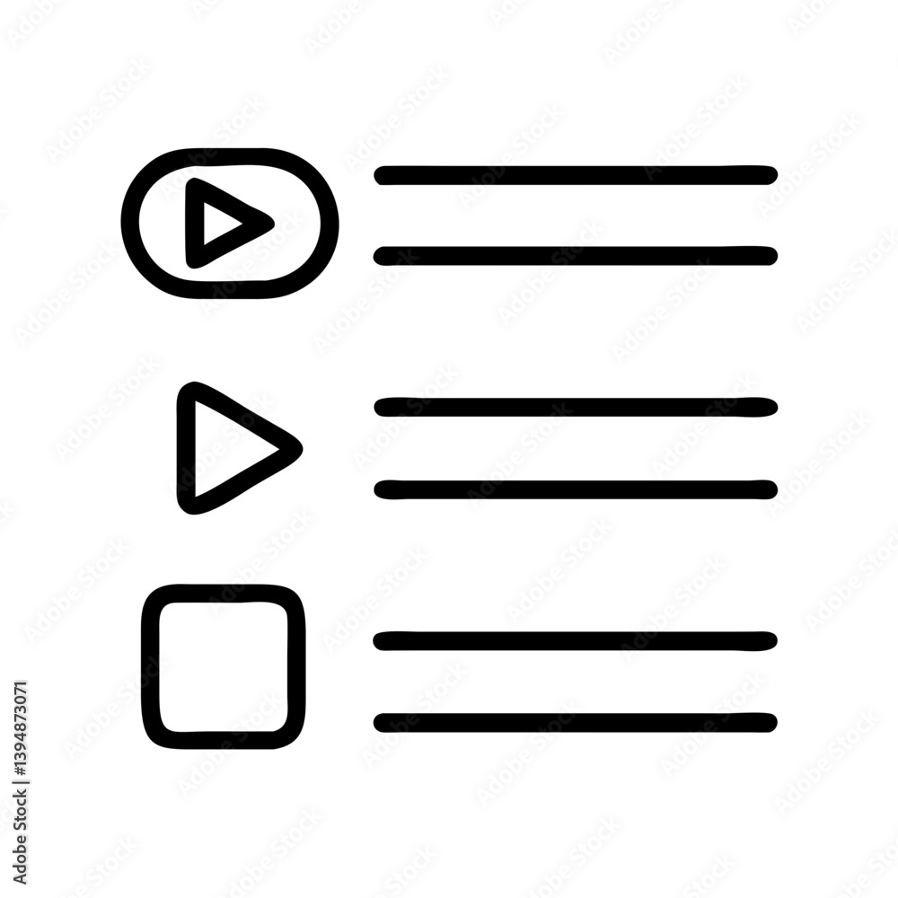 Poster play video list icon media playlist with square and triangle for web and ui design elements vector