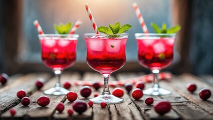 Cranberry Drink Garnished with Mint