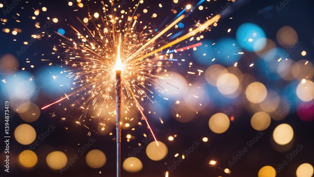 Poster dazzling lit sparkler with a hazy luminous background