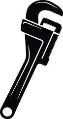 pipe wrench silhouette for plumbing, black adjustable wrench, vector of classic plumbing tool
