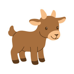 A cartoon goat with a smile on its face. The goat is standing on a white background. The goat is cute and friendly
