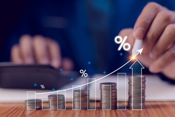 Bank raises rates. Interest rate and dividend concept, high investors seek returns. Mutual funds...