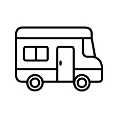 Outline rv camper van vector icon for travel adventure and road trip vacation mobile home recreation and camping 