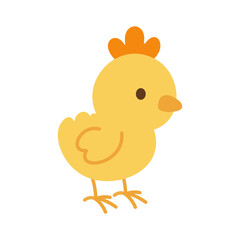 A chicken with an orange beak and yellow feathers