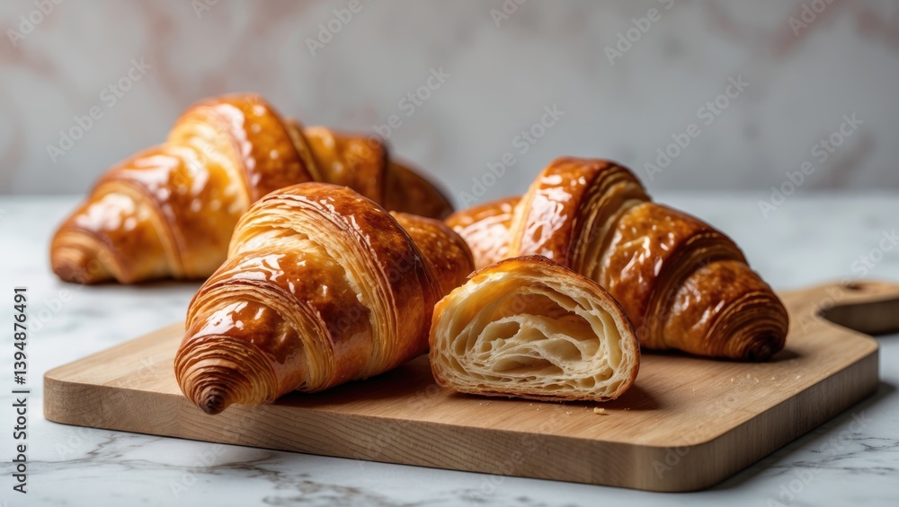 Poster croissant in close proximity with a background, highlighting its visible interior after being cut