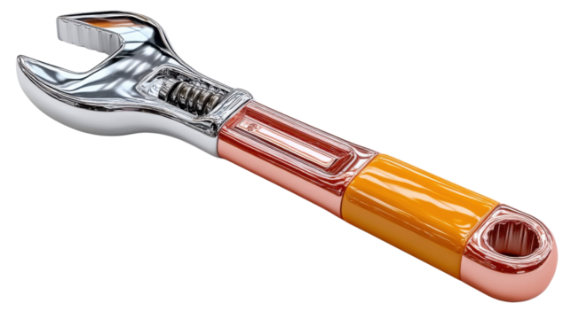 A chrome and orange adjustable wrench a versatile tool used for a variety of repair and maintenance tasks in construction plumbing carpentry and more