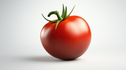 Closeup of a vibrant red tomato with green stem, fresh from the garden juicy