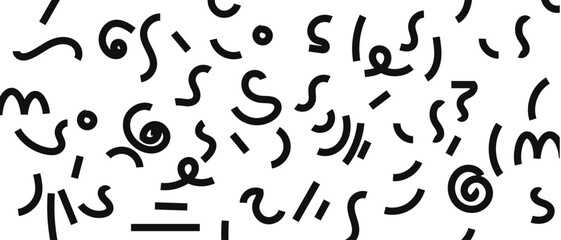 Background, Memphis geometric seamless pattern, multicolor retro 80s, 90s abstract background with different shapes: circles, dots, zigzags, spirals, wavy lines, bright orange and pink cute baby patte