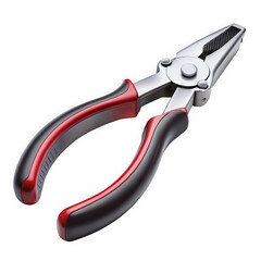 Obraz premium A close-up of a sleek pair of pliers featuring a shiny stainless steel head and ergonomic black and red rubber grips, suitable for various DIY projects.