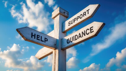 Fototapeta premium Guidance, assistance, support concept - wooden signpost